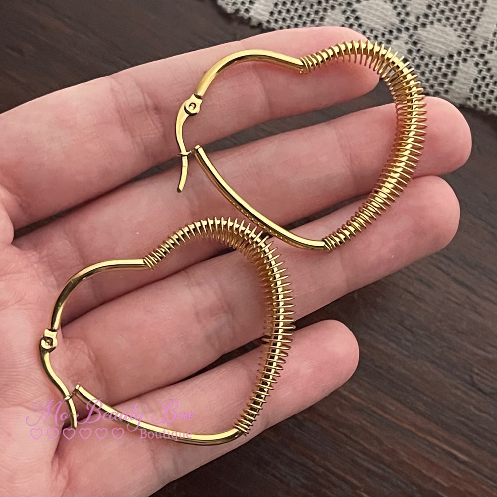 Gold Spiral Heart Hoop Earrings